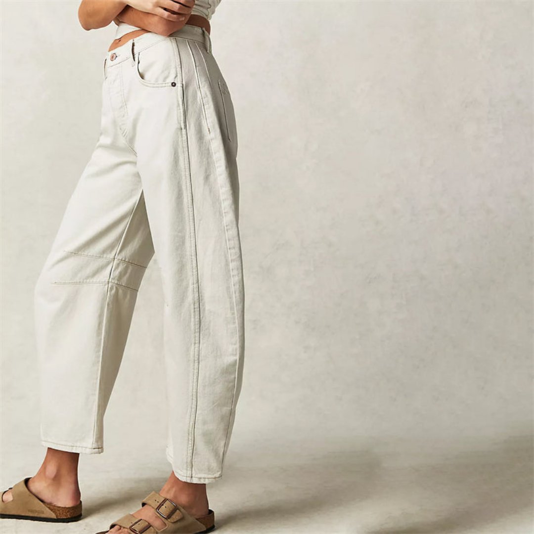 Mid Rise Barrel Leg Denim Jeans | Women | Cropped Heavyweight Denim | Casual Pants | Steven & Levon
