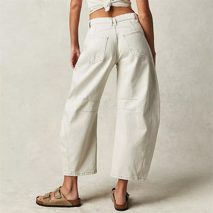 Mid Rise Barrel Leg Denim Jeans | Women | Cropped Heavyweight Denim | Casual Pants | Steven & Levon