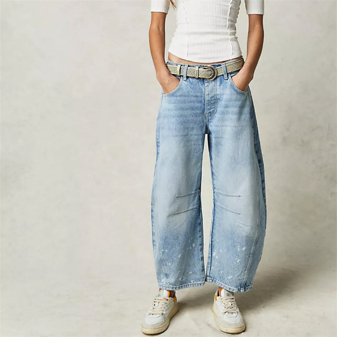 Mid Rise Barrel Leg Denim Jeans | Women | Cropped Heavyweight Denim | Casual Pants | Steven & Levon
