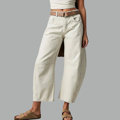 Mid Rise Barrel Leg Denim Jeans | Women | Cropped Heavyweight Denim | Casual Pants | Steven & Levon