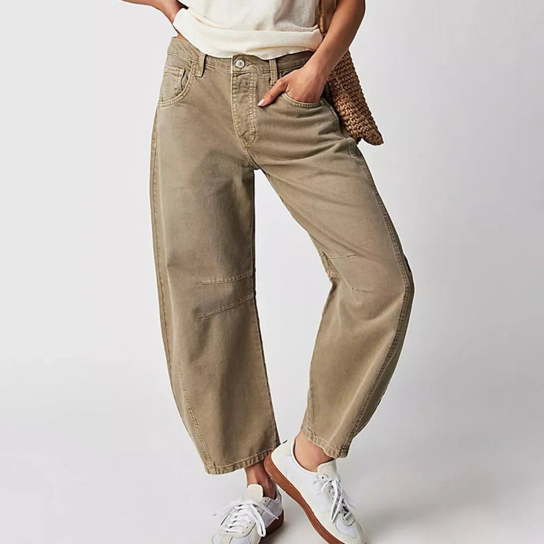 Mid Rise Barrel Leg Denim Jeans | Women | Cropped Heavyweight Denim | Casual Pants | Steven & Levon