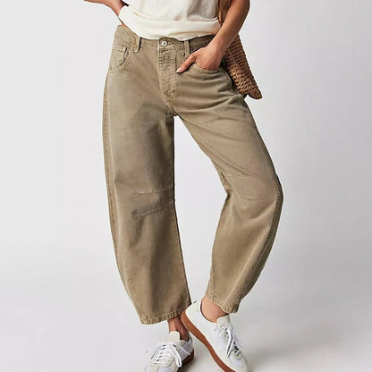 Mid Rise Barrel Leg Denim Jeans | Women | Cropped Heavyweight Denim | Casual Pants | Steven & Levon