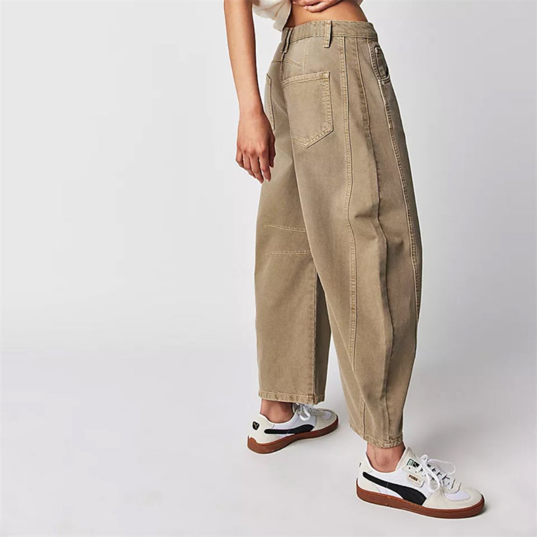 Mid Rise Barrel Leg Denim Jeans | Women | Cropped Heavyweight Denim | Casual Pants | Steven & Levon