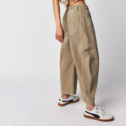 Mid Rise Barrel Leg Denim Jeans | Women | Cropped Heavyweight Denim | Casual Pants | Steven & Levon
