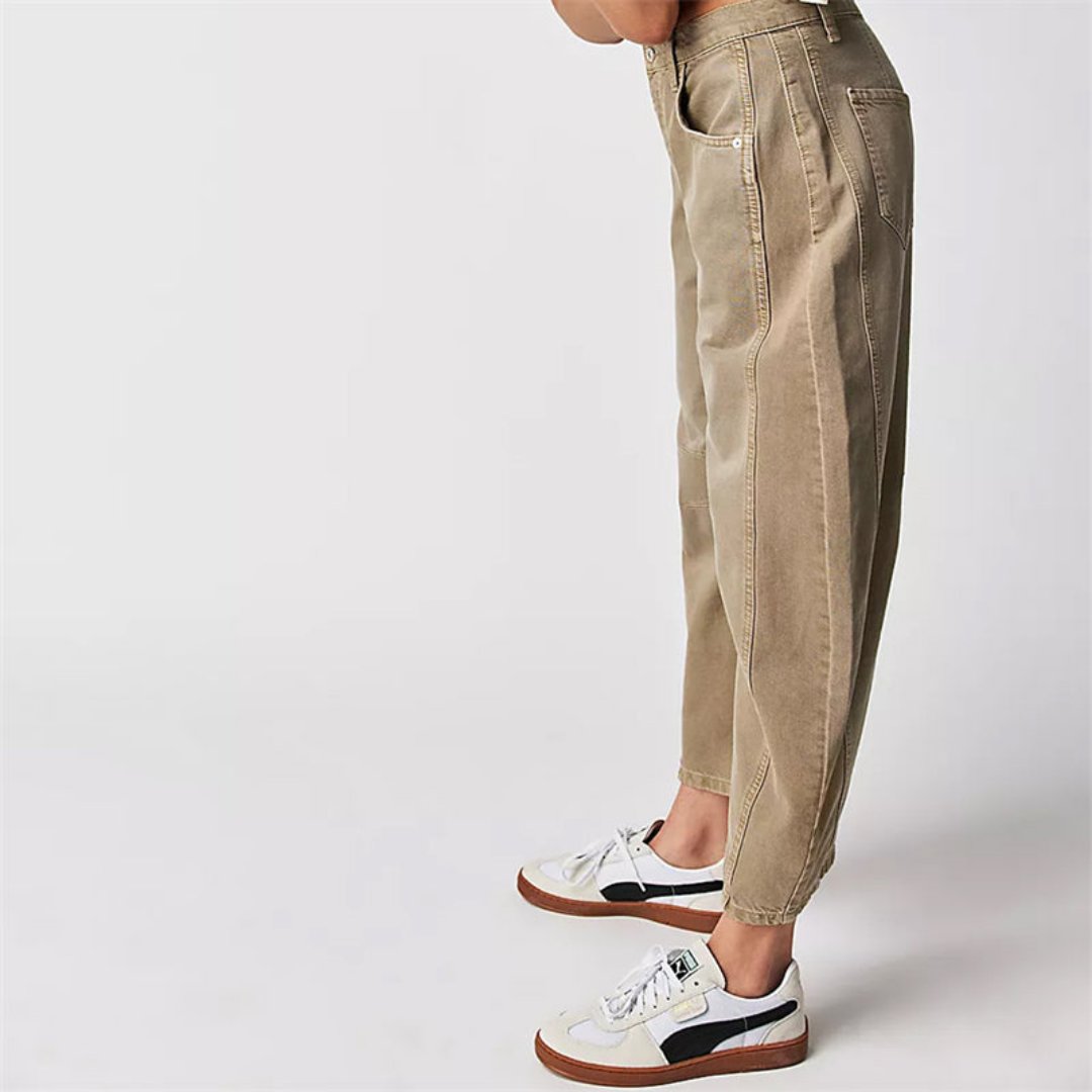 Mid Rise Barrel Leg Denim Jeans | Women | Cropped Heavyweight Denim | Casual Pants | Steven & Levon
