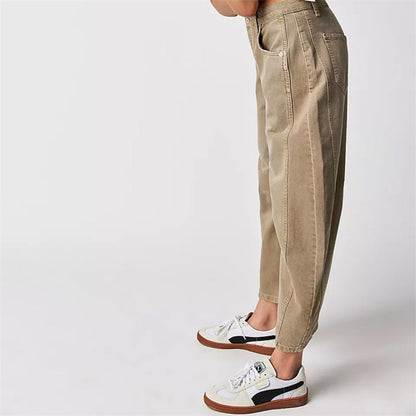Mid Rise Barrel Leg Denim Jeans | Women | Cropped Heavyweight Denim | Casual Pants | Steven & Levon