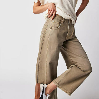 Mid Rise Barrel Leg Denim Jeans | Women | Cropped Heavyweight Denim | Casual Pants | Steven & Levon
