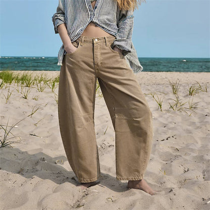Mid Rise Barrel Leg Denim Jeans | Women | Cropped Heavyweight Denim | Casual Pants | Steven & Levon
