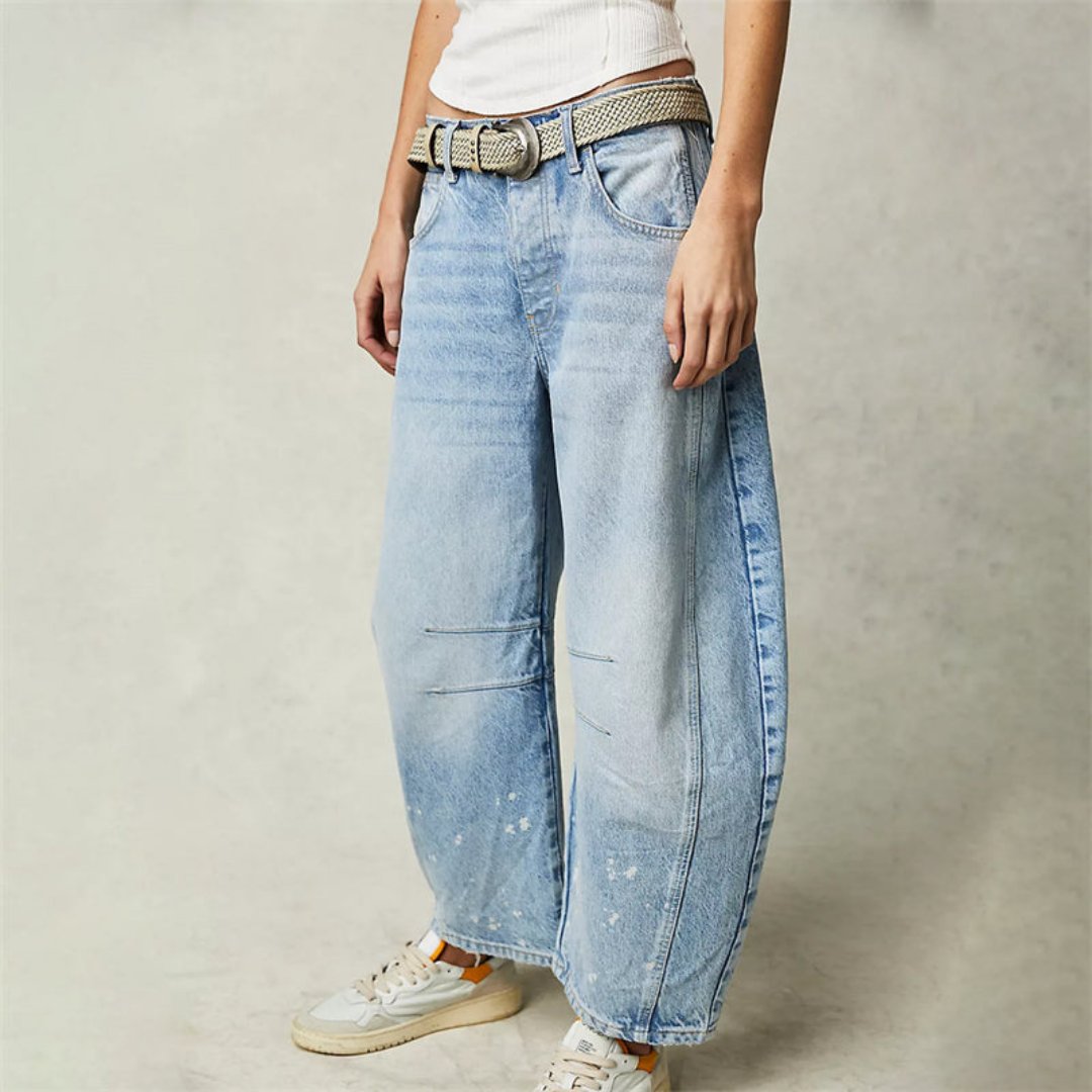 Mid Rise Barrel Leg Denim Jeans | Women | Cropped Heavyweight Denim | Casual Pants | Steven & Levon