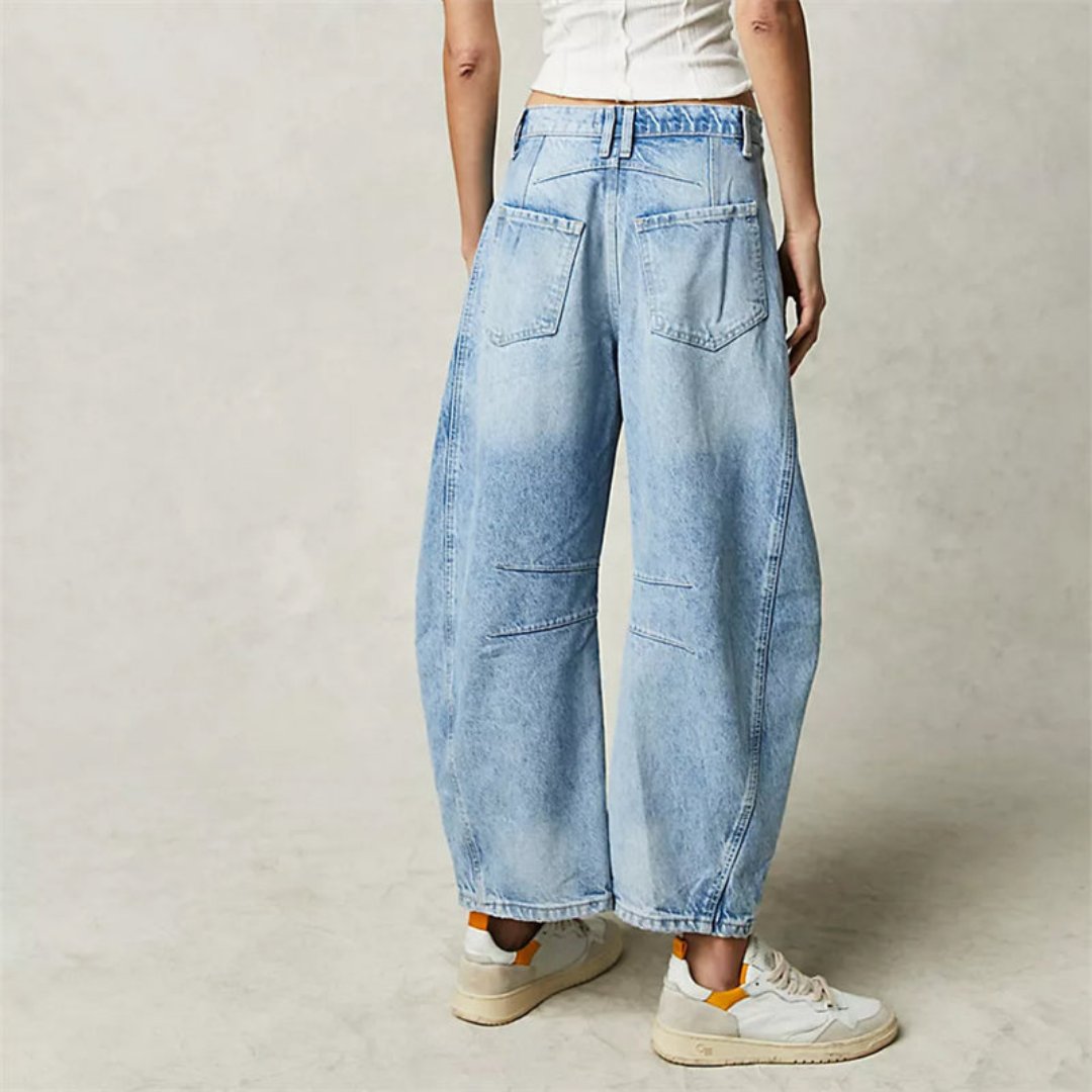 Mid Rise Barrel Leg Denim Jeans | Women | Cropped Heavyweight Denim | Casual Pants | Steven & Levon