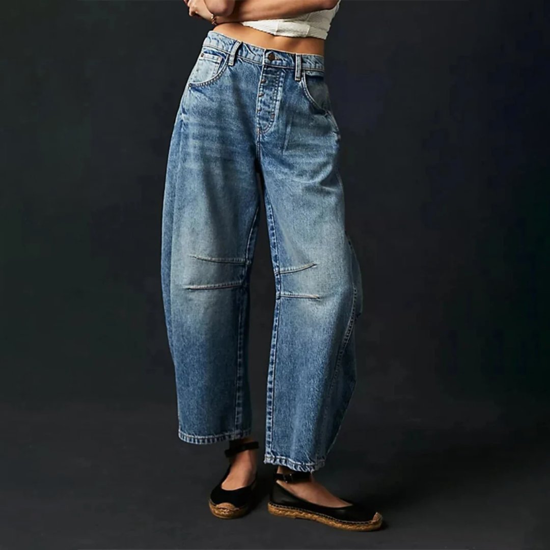Mid Rise Barrel Leg Denim Jeans | Women | Cropped Heavyweight Denim | Casual Pants | Steven & Levon