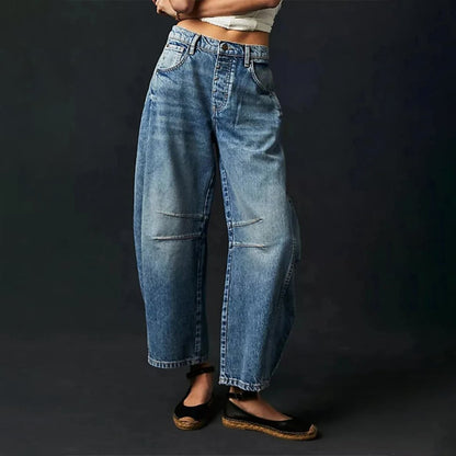 Mid Rise Barrel Leg Denim Jeans | Women | Cropped Heavyweight Denim | Casual Pants | Steven & Levon