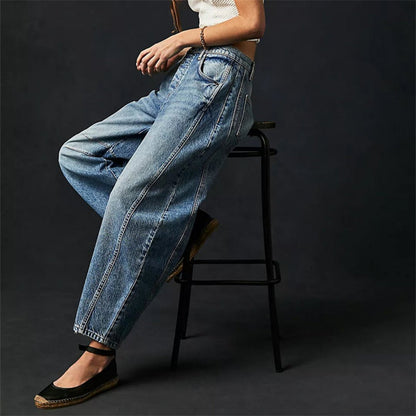 Mid Rise Barrel Leg Denim Jeans | Women | Cropped Heavyweight Denim | Casual Pants | Steven & Levon