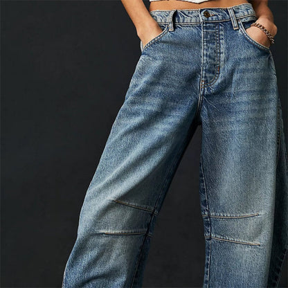 Mid Rise Barrel Leg Denim Jeans | Women | Cropped Heavyweight Denim | Casual Pants | Steven & Levon