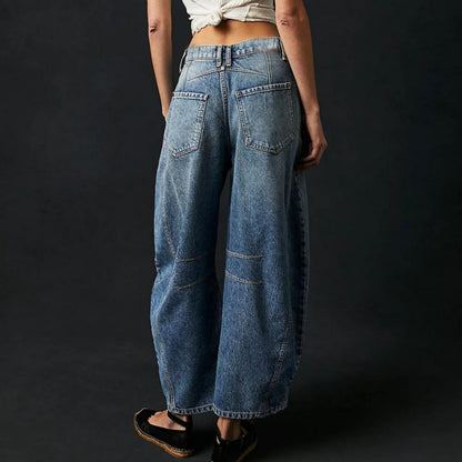 Mid Rise Barrel Leg Denim Jeans | Women | Cropped Heavyweight Denim | Casual Pants | Steven & Levon