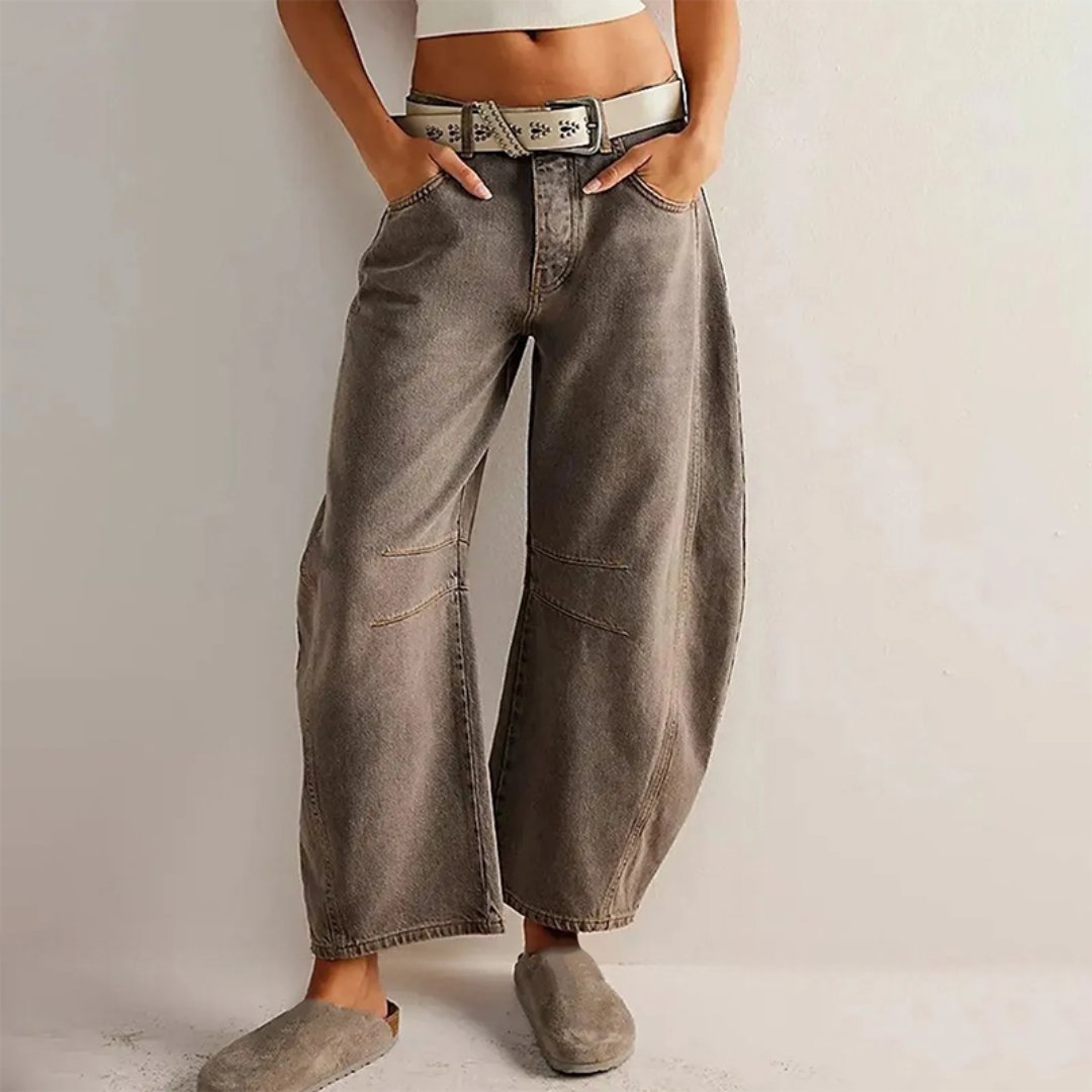 Mid Rise Barrel Leg Denim Jeans | Women | Cropped Heavyweight Denim | Casual Pants | Steven & Levon