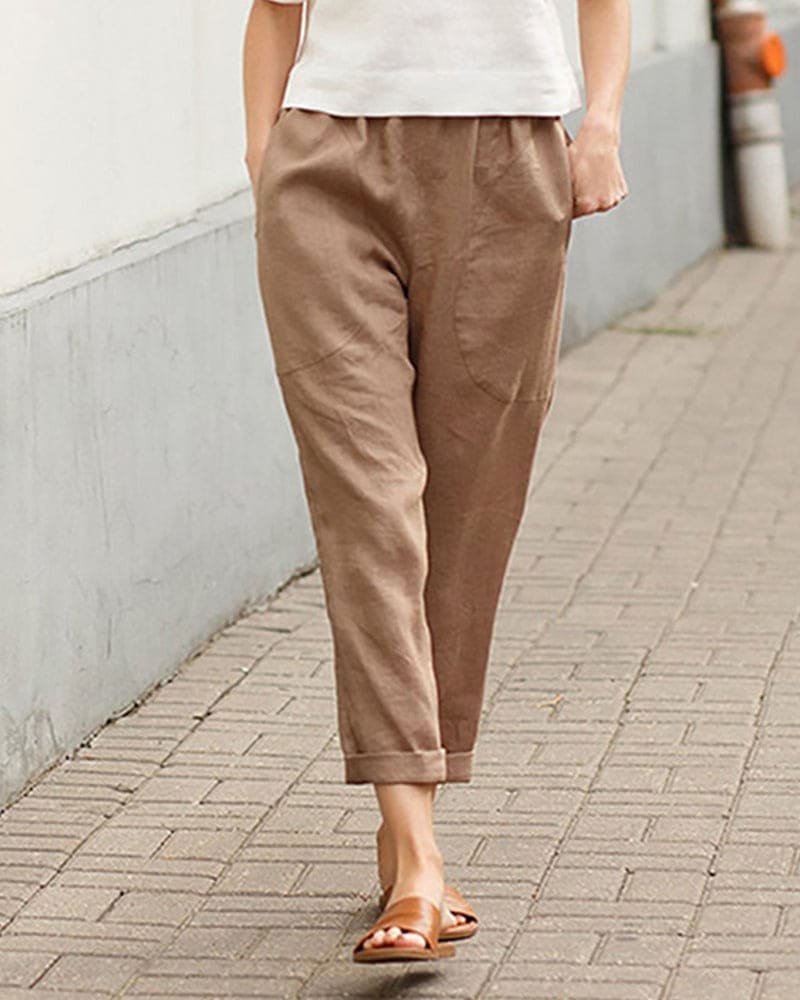 Women's Linen Cotton Tapered Trousers | Relaxed Fit Breathable Casual Pants | Steven & Levon