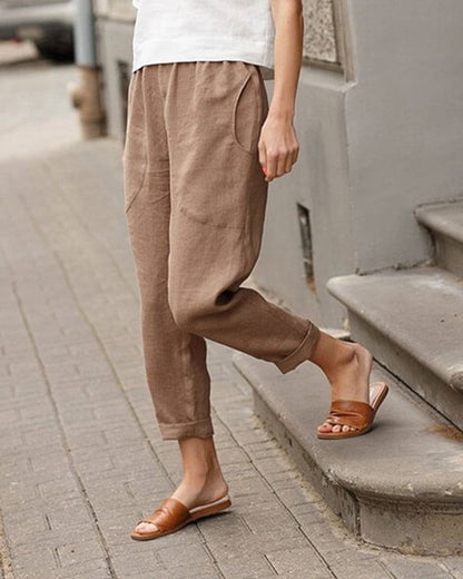Women's Linen Cotton Tapered Trousers | Relaxed Fit Breathable Casual Pants | Steven & Levon