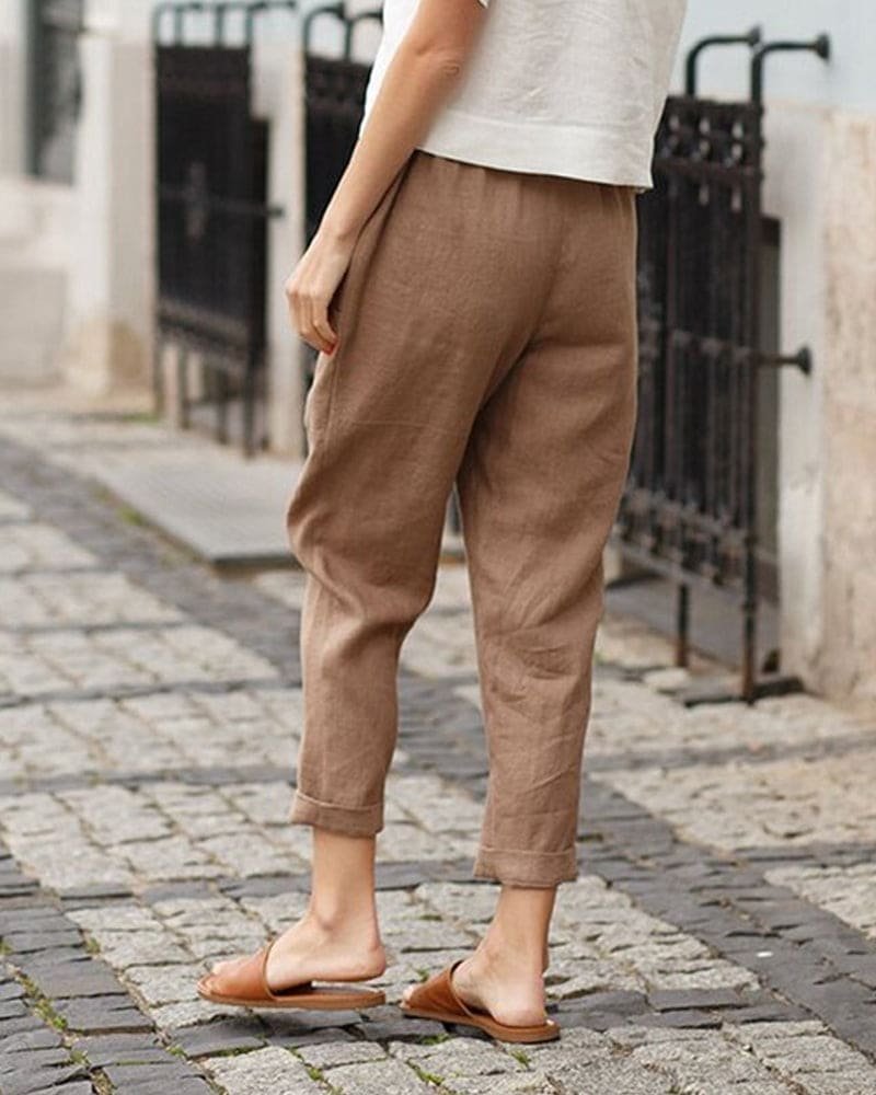 Women's Linen Cotton Tapered Trousers | Relaxed Fit Breathable Casual Pants | Steven & Levon