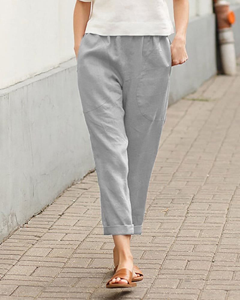 Women's Linen Cotton Tapered Trousers | Relaxed Fit Breathable Casual Pants | Steven & Levon