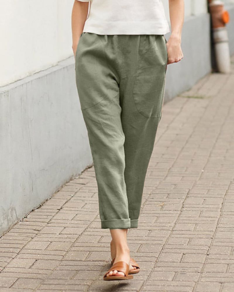 Women's Linen Cotton Tapered Trousers | Relaxed Fit Breathable Casual Pants | Steven & Levon
