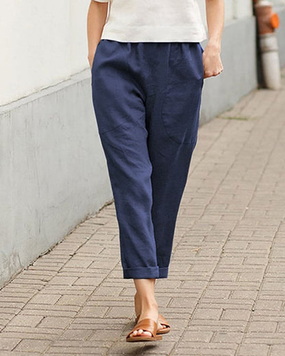 Women's Linen Cotton Tapered Trousers | Relaxed Fit Breathable Casual Pants | Steven & Levon