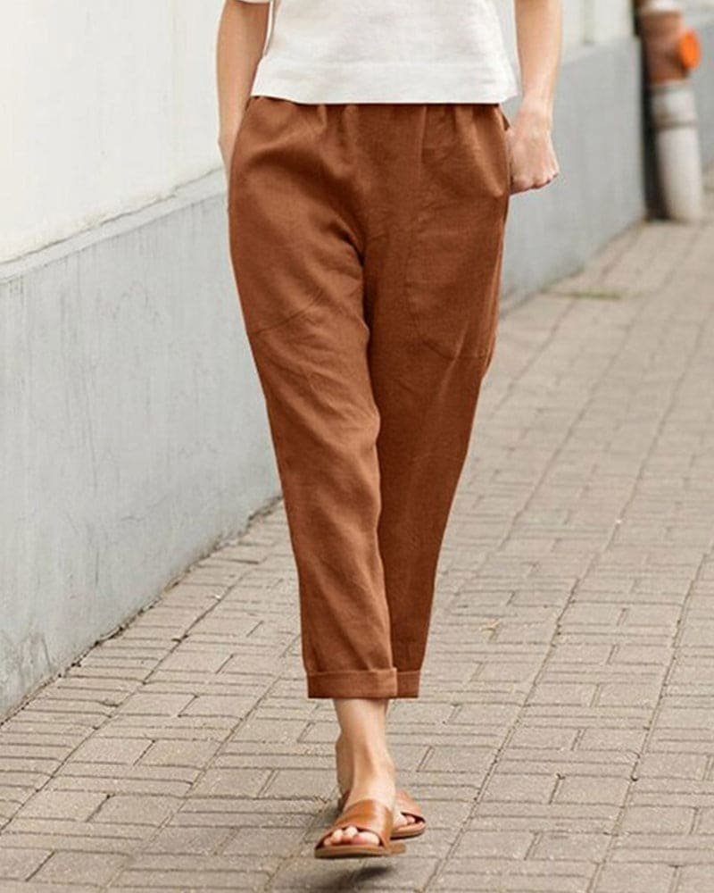 Women's Linen Cotton Tapered Trousers | Relaxed Fit Breathable Casual Pants | Steven & Levon