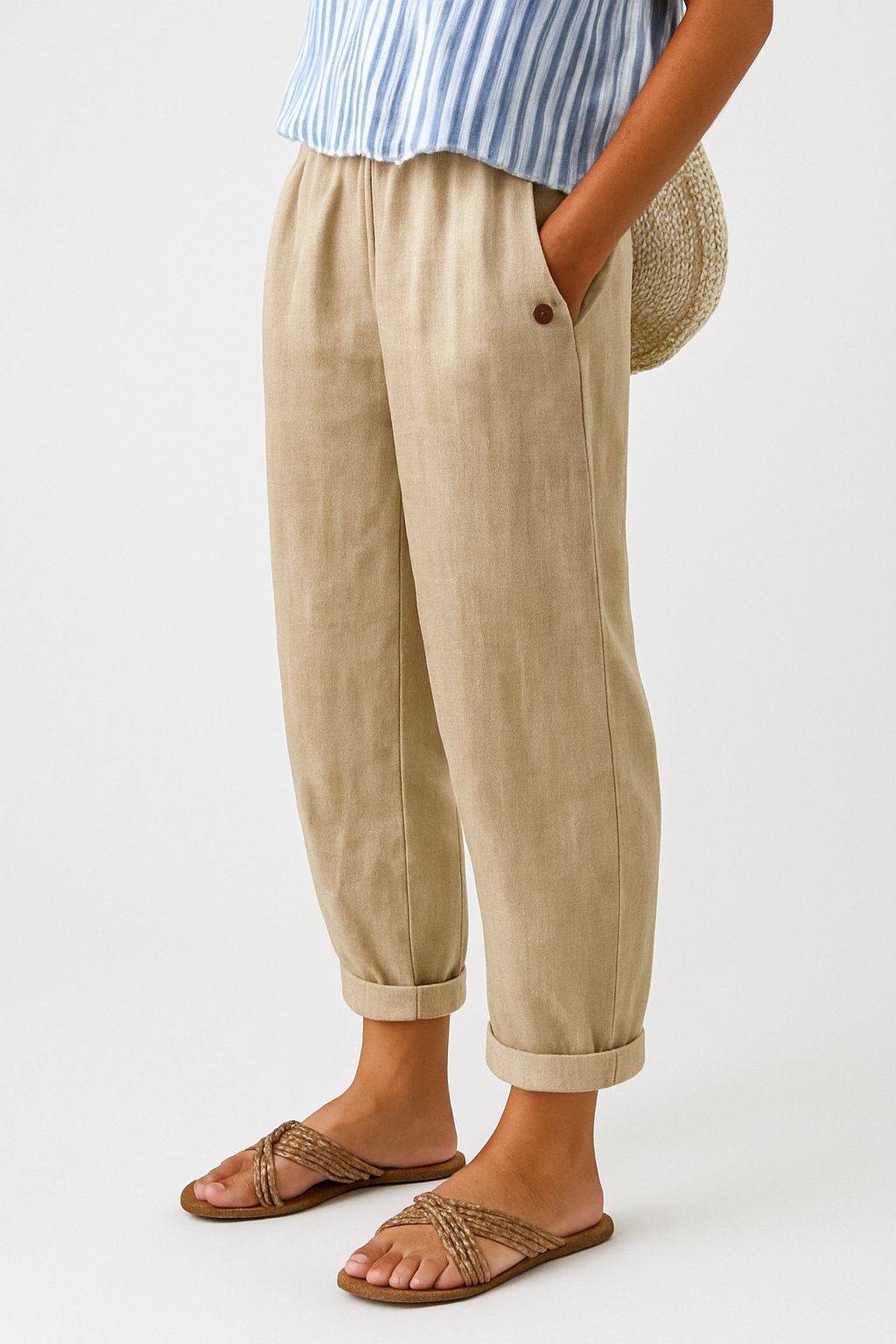 Linen Look Trousers | Women | Relaxed Fit | Side Pockets | Lightweight Casual Pants | Steven & Levon