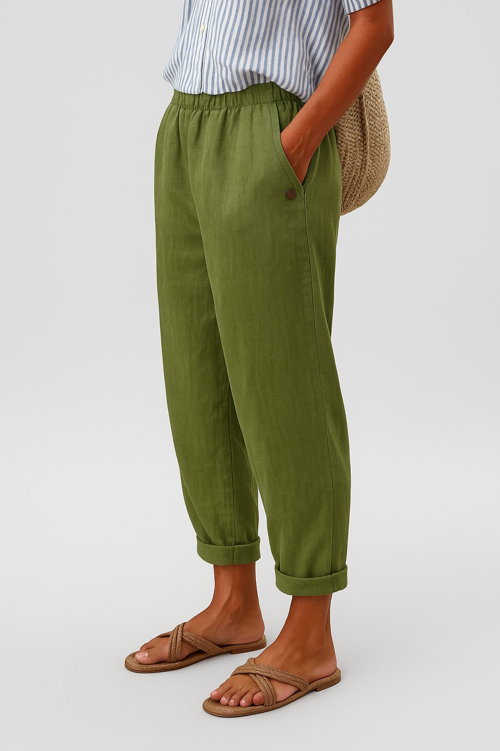 Linen Look Trousers | Women | Relaxed Fit | Side Pockets | Lightweight Casual Pants | Steven & Levon