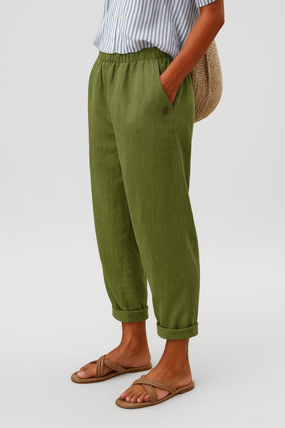 Linen Look Trousers | Women | Relaxed Fit | Side Pockets | Lightweight Casual Pants | Steven & Levon