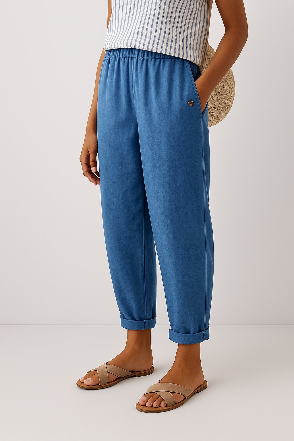 Linen Look Trousers | Women | Relaxed Fit | Side Pockets | Lightweight Casual Pants | Steven & Levon