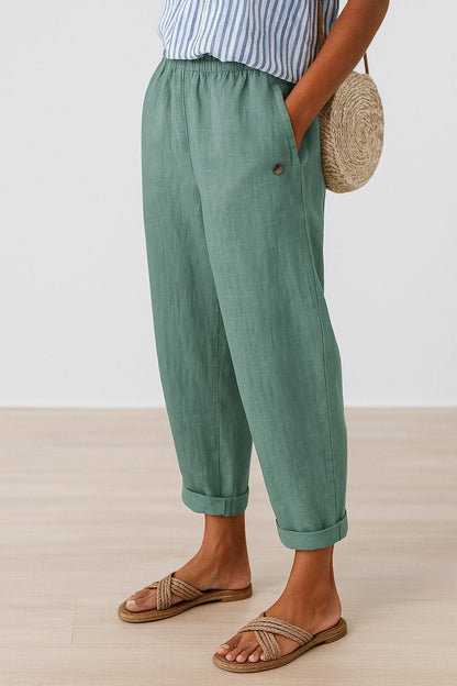 Linen Look Trousers | Women | Relaxed Fit | Side Pockets | Lightweight Casual Pants | Steven & Levon