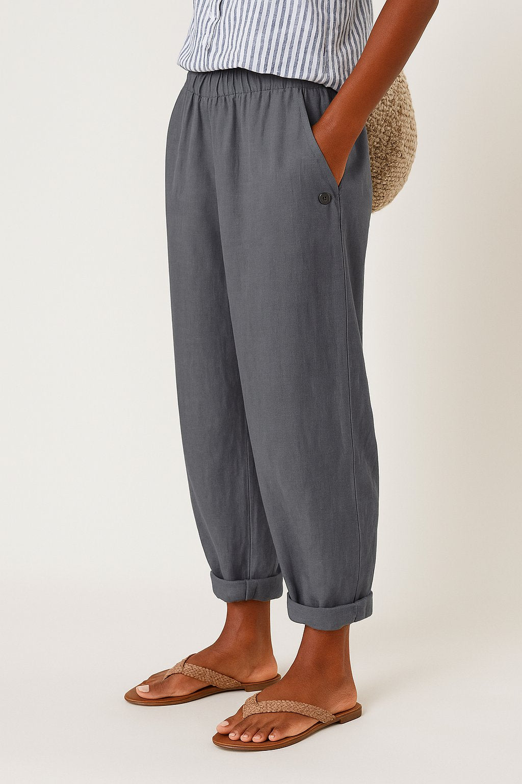 Linen Look Trousers | Women | Relaxed Fit | Side Pockets | Lightweight Casual Pants | Steven & Levon