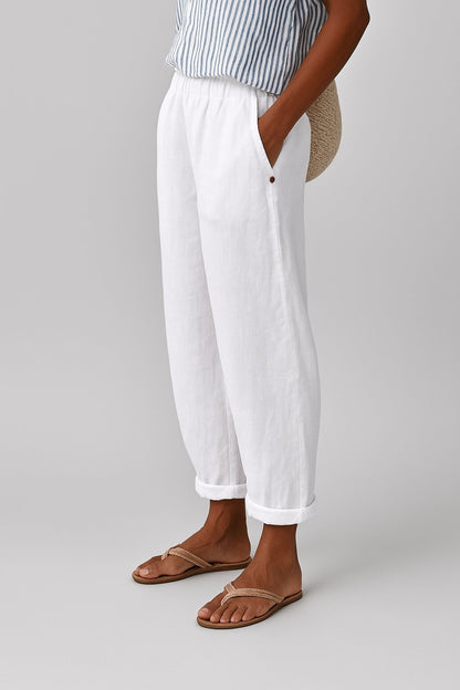 Linen Look Trousers | Women | Relaxed Fit | Side Pockets | Lightweight Casual Pants | Steven & Levon